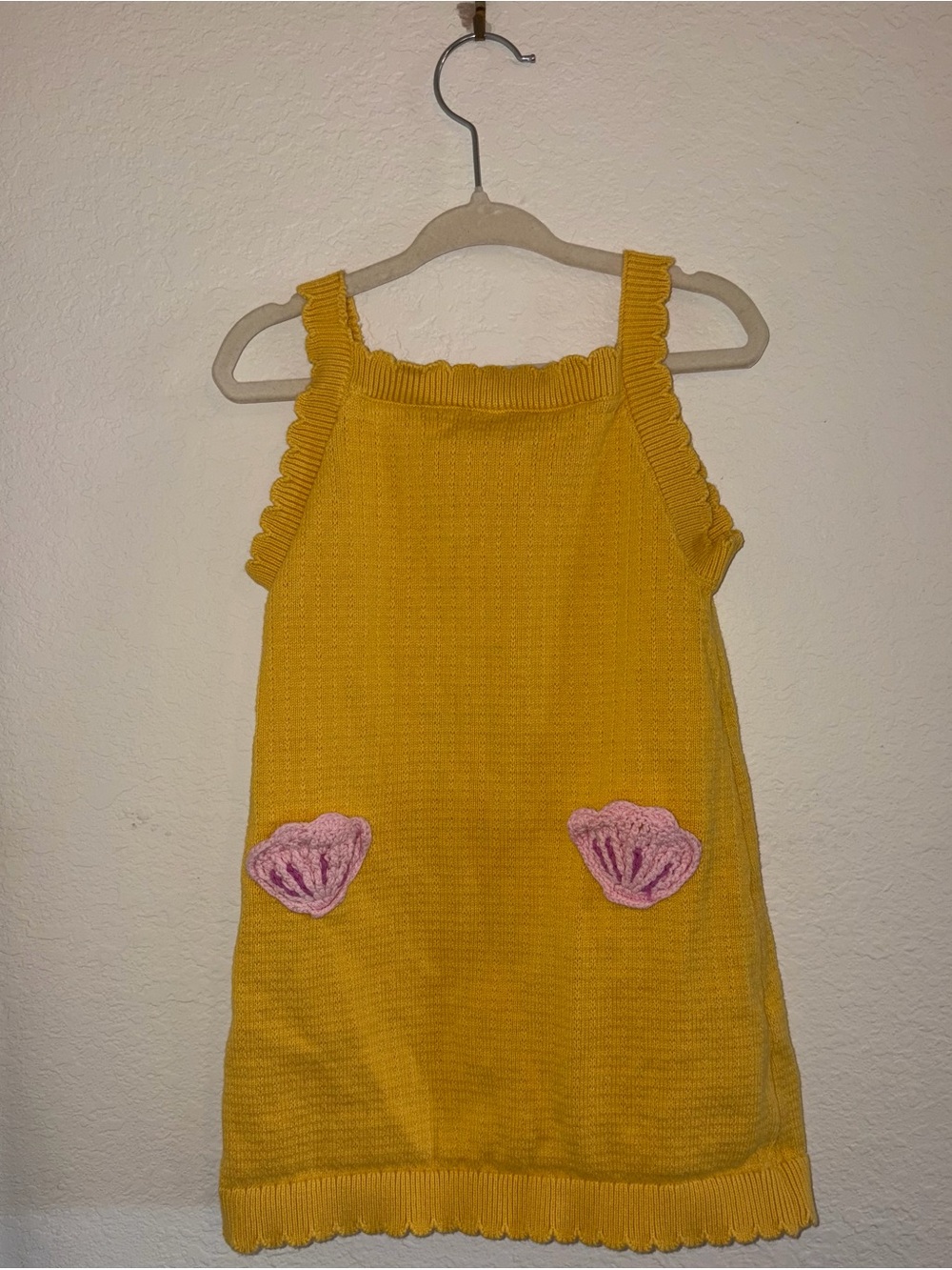 Old Navy Mustard Yellow Knit Sundress with Pink Shell Pockets